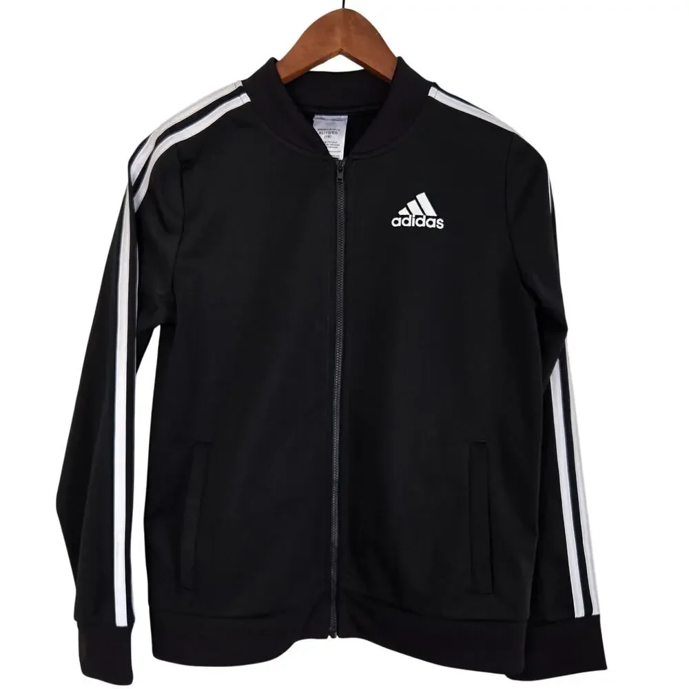Y2K Retro Athleisure Adidas Classic Black Tricot Track Jacket 3‑Stripe Kids XL